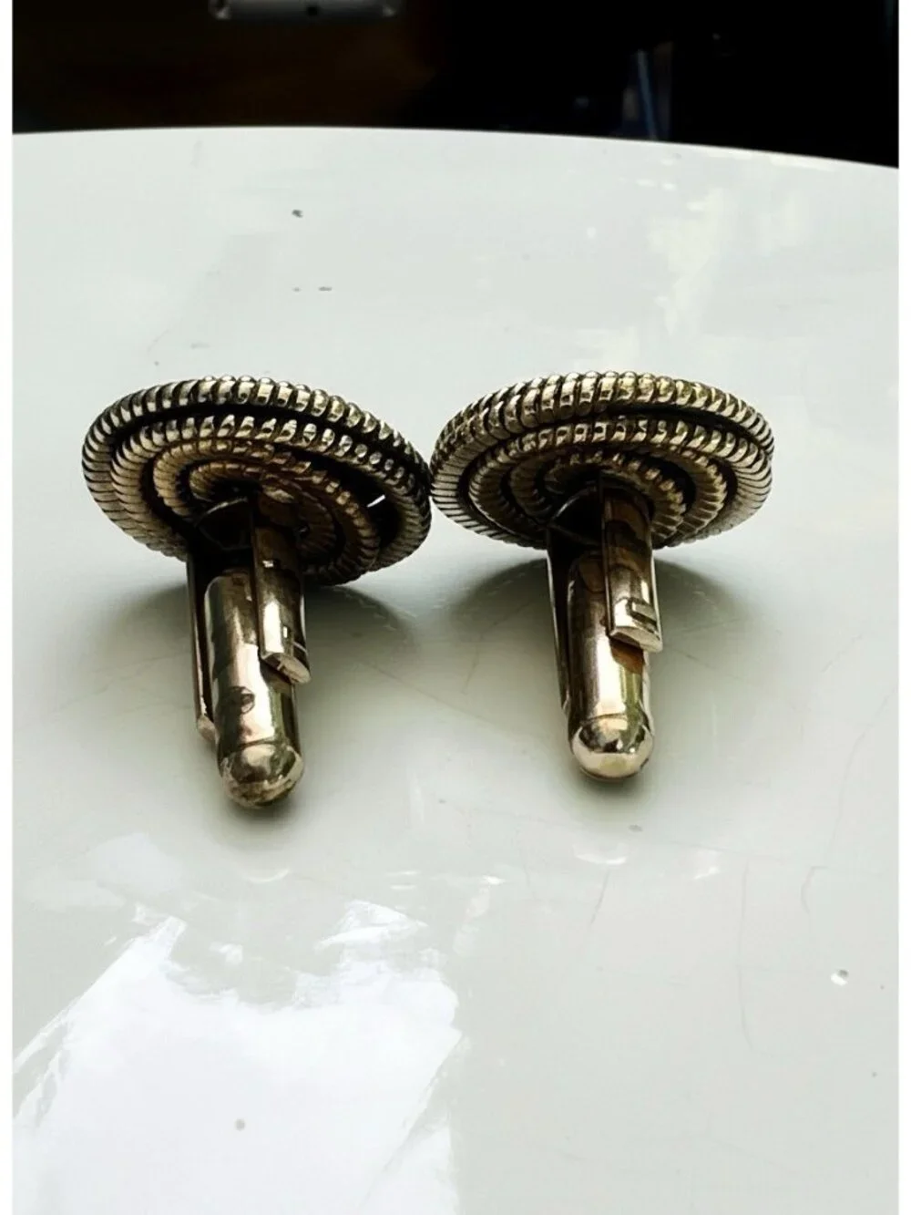 Vintage Spiral Design Cufflinks In Silver & Gold-Tone Metal With Textured Finish